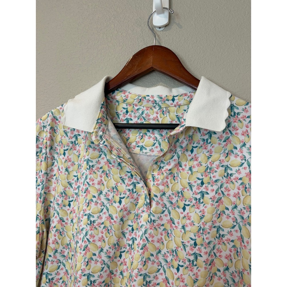 Walter Hagen Scalloped Collar Golf Polo Fresco Lemon Floral Top 2XL Clubhouse - Picture 2 of 8